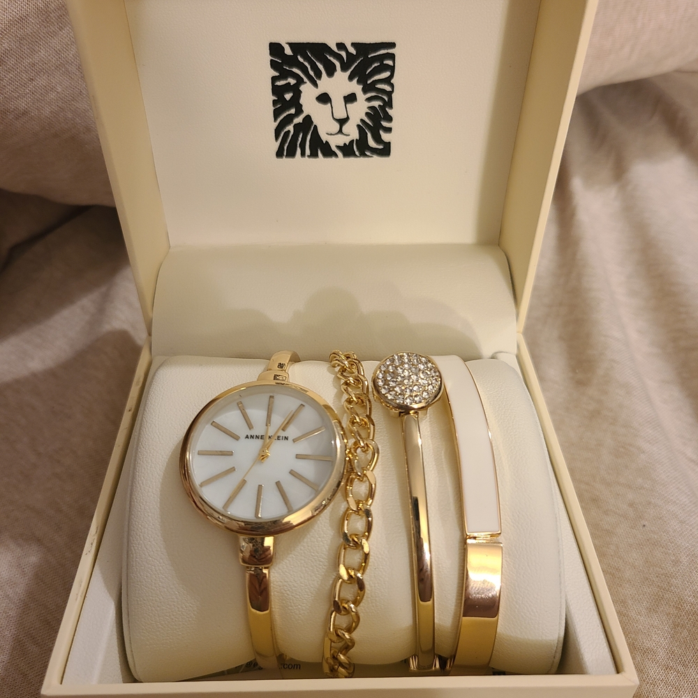 Anne Klein Gold Watch and Bracelet Set